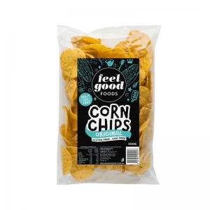 FEEL GOOD "NATURAL" (G/F & GMO FREE) CORN CHIPS 500G (BOX OF 6) *NEW SIZE & PRIC
