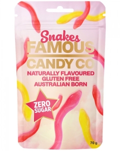 FAMOUS CANDY CO **NEW** SUGAR FREE SNAKES 70G (BOX OF 8)